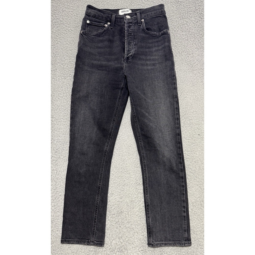 Agolde Straight Jeans Black Button Fly Riley Crop Size 25x24 Stretch